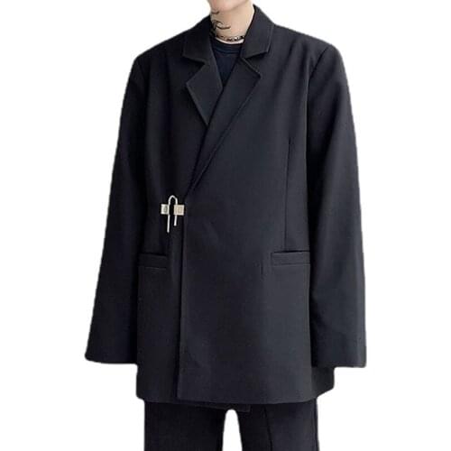 Men Lock Buckle Japanese Harajuku Streetwear Fashion Loose Casual Black Suit Jacket Blazers Women Oversize Blazer Suit Coat Man