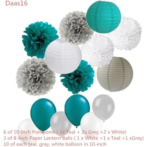 Baby Boy Shower Party Mixed Tissue Pom Poms Paper Lantern Balloons for 1st Birlthday Wedding Shower Nursery Decor