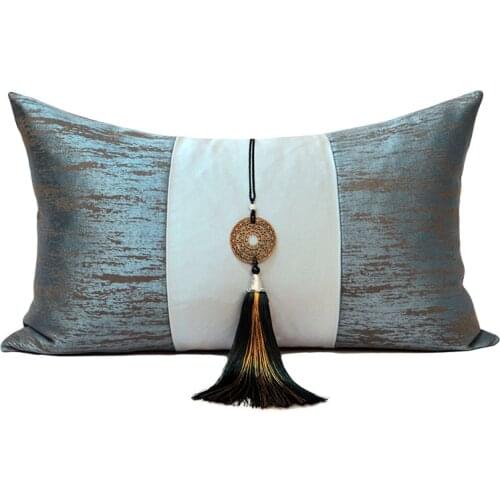 Jacquard Grey Beige Patchwork Cushion Cover Home Decor Pillowcase With Tassel Waist Pillows