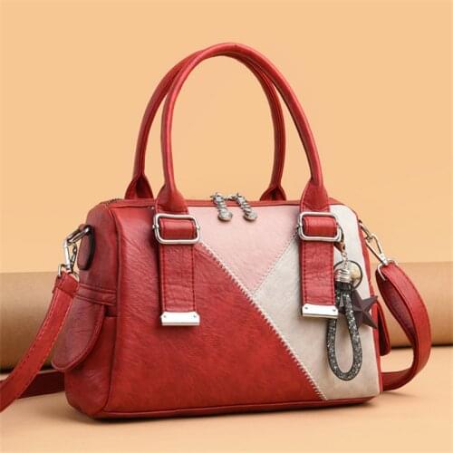 Womens Patchwork Color Shoulder Bag PU Leather Fashion Design Handbag Lady Leisure Crossbody BagsPurses