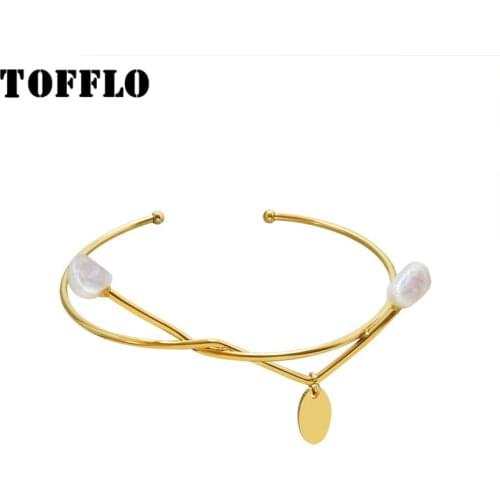 TOFFLO Stainless Steel Jewelry Baroque Fresh Water Pearl Bracelet Womens Fashion Temperament Bracelet BSZ212