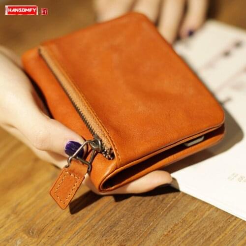 Genuine Leather Women Wallet Short Purse Retro Ultra-thin Two Fold Simple Ladies Drivers License Driving License wallet Female