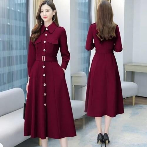 Office Ladies Elegant Shirt Dress Women 2021 Spring Fall Korean Single Breasted Midi Dress With Belt Business Work Wear Vestidos
