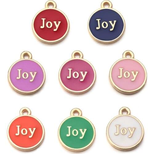 10pcs 12x14.5mm Enamel English letter joy Charms For Necklaces Pendants Earrings DIY Colorful Mini Charms Jewelry Finding Making
