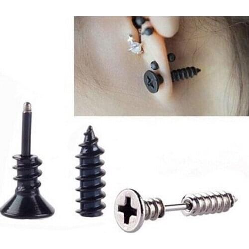10 pcs Simple punk fashion gold black and silver plated stainess nail screw stud earring for women and men novelty item