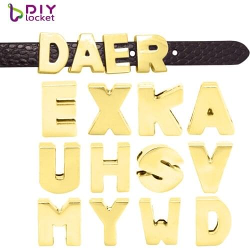 1300PCS! 8MM Gold Plain Slide Letter charms (A-Z each letter 50pcs) Fit DIY Wristband & slide charm Bracelet LSSL37*1300