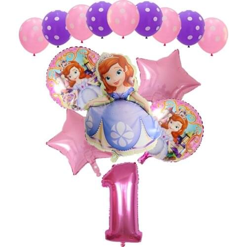 16pcs Princess Sofia Girl Birthday Themed Party Decor Foil Helium Balloons Latex Air Globos Kid Toys Baby Shower Inflatable Toys