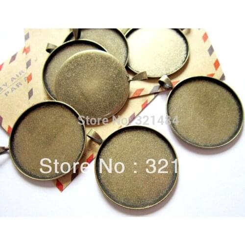 200pcs Antique Bronze w/ Bail 35mm Round Cabochon Setting Pendant Tray, Bezel Pendant Blank,Pendant Base
