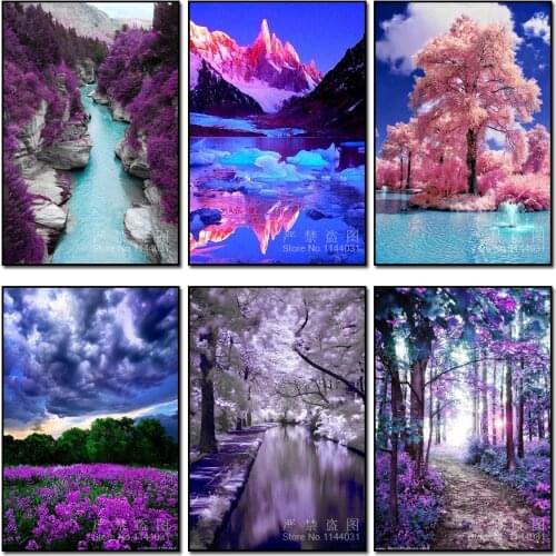 3D Diamond Painting Landscape Needlework Full Drill Diamond Mosaic Diamond Embroidery Colorful Lake Canyon Tree Cross Stitch