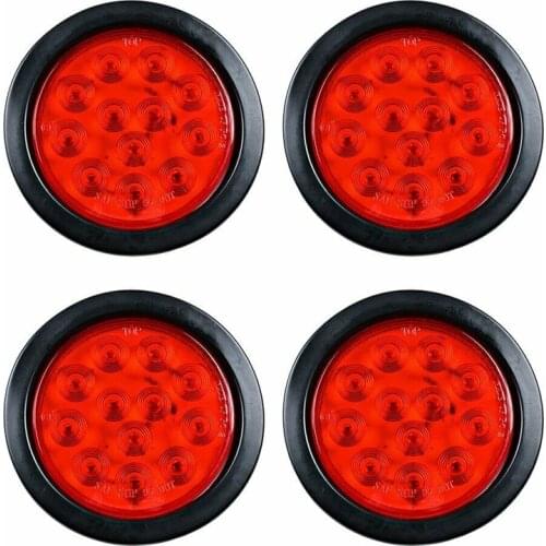 4Pcs 4Inch Round 12 Red Led Trailer Tail Lights Truck Stop Brake Lamp with Grommet