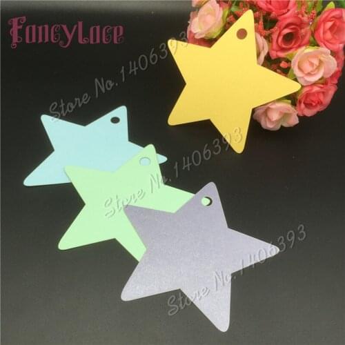 60pcs Natural rustic pearl paper laser cut star tags wishing tree favor plain custom tags with string hanging baby shower decor
