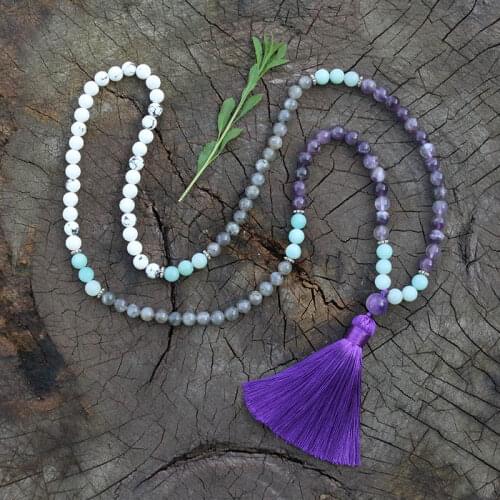 8mm Labradorite,Amethyst,Howlite,Amazonite,Meditation Mala,Chakra Stones Mala,Buddhist Mala Prayer Bead,Japa Mala 108 Mala Beads