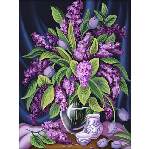 Diamond Painting Round Full Drill Purple Lavender Vase Still Life Flowers DIY Mosaic Embroidery 5D Cross Stitch Floral Picture