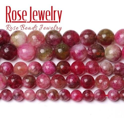 Natural Colorful Tourmaline Beads Round Loose Jade Stone Beads For Jewelry Making DIY Charms Bracelets Accessories 15" 6 8 10mm