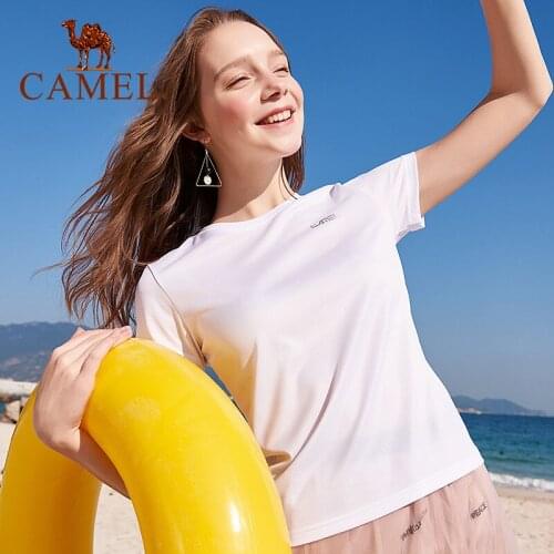 CAMEL 2020 Fashion Summer Womens T-shirts Outdoor Sports Clothing Women Breathable Running T-shirt Female Short Sleeved Shirt