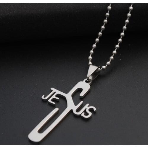 10 stainless steel English letter JESUS cross necklace personality letter cross necklace Christian faith English Jesus necklace