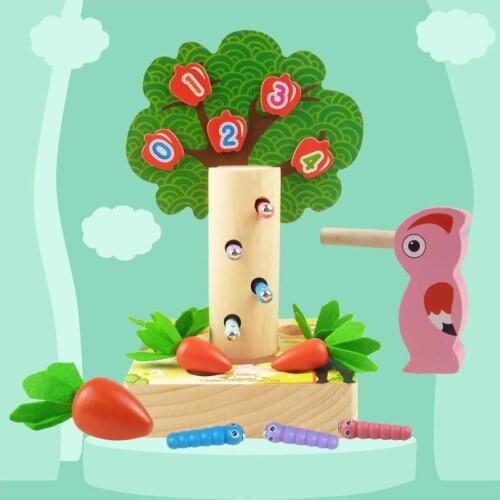Montessori Educational Toys Wooden Woodpecker Catch The Worms Game For Toddlers Girls And Boys Magnetic Wooden Toys Kids Gifts