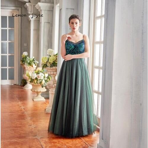 Lemon joyce Elegant Evening Dresses Long 2020 Sexy Green Prom Dress Sequined Party Gowns vestidos de gala Plus Size