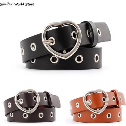 Harajuku Fashion Long Mens PU Leather Punk Belts For Women Metal Buckle Heart Dress Waist Belt For MenWomen Jeans Ceinture Femme