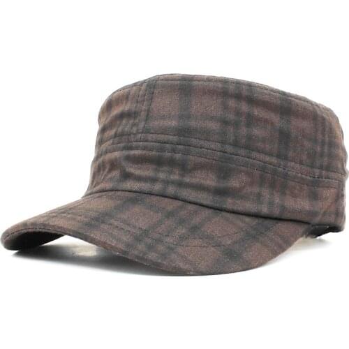 Classic Vintage Men Military Hat Adult Fashion Autumn Winter High Quality Warm Plaid Adjustable Flat Top Cap For Women AD107