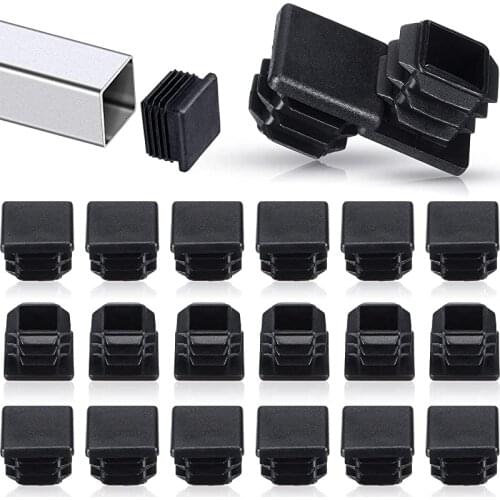 20pcs Plastic Square Tubing End Cap Black Pipe Tube Cap Floor Protector Fence Post Tube Cover Chair Glide Insert Finishing Plugs