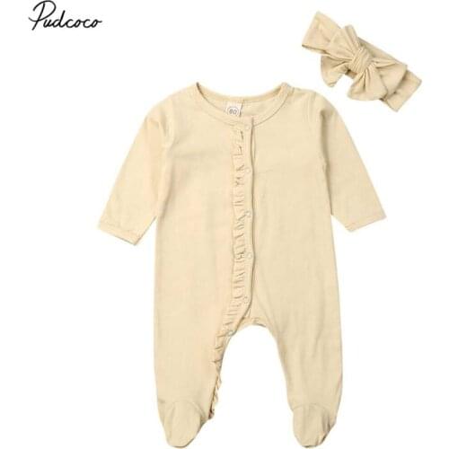 2019 Baby Spring Autumn Clothing Infant Kids Baby Boy Girl Footies Ruffled Long Sleeve Jumpsuit Pajamas Sleepwear Ribbed Clothes
