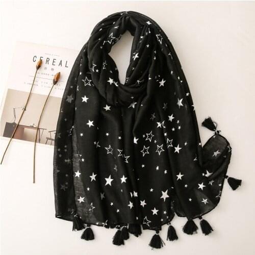 2021 Fashion Newest Star Silver Foil Cotton Tassel Scarf Shawls Wraps Hijabs 10pcs/lot