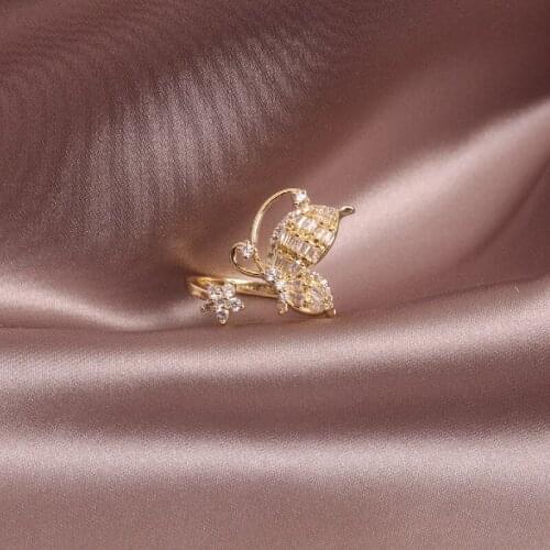 Trendy Full Rhinestone Filled Butterfly Rings for Women Ladies Crystal Engagement Wedding Ring Jewelry Gifts