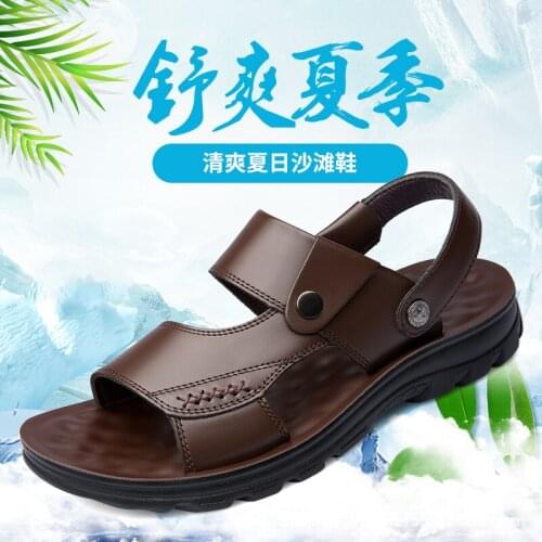 2021 Summer New Mens Sandals Mens Leather Beach Shoes Casual Mens Shoes Thick Sole Dual Purpose Breathable Anti Slip Slippers