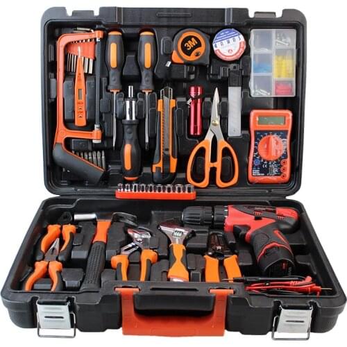 56 pcs/set Electrotechnical Tools Box Power Tools Kit Hand Tools Set Household Tool Case Cordless Li-Ion Drill Multimeter PTS008