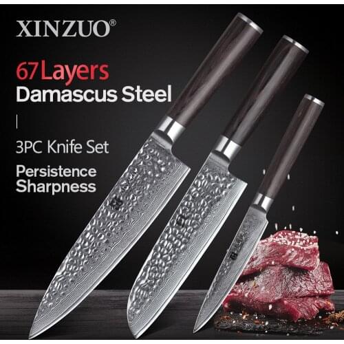 Kitchen Knife Set 3PCS Knife Set Stainless Steel Sets Kitchen Chef Santoku Paring 67 layers VG10 Damascus Steel Cooking Tools