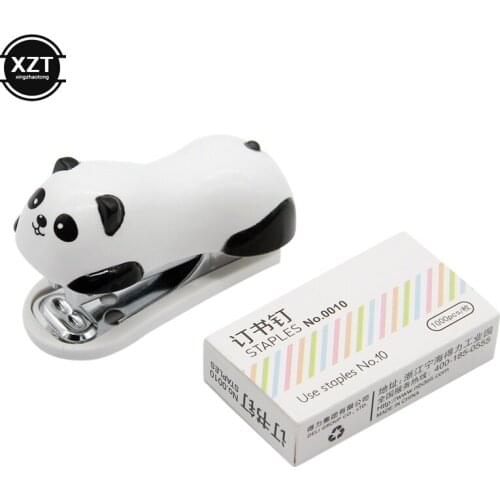 Mini Stapler Set Cartoon Panda Office School Supplies Staionery Paper Clip Binding Binder Book Sewer kids child stapling machine