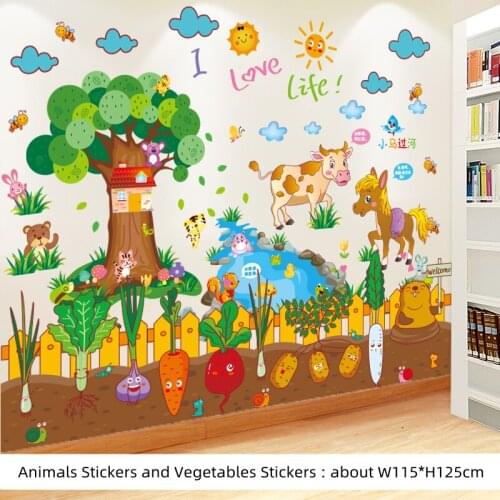 [SHIJUEHEZI] Vegetable Wall Stickers DIY Cartoon Animals Mural Decals for Kids Bedroom Baby Room Baseboard Home Decoration