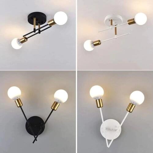 Double Head Wall Lamp 110V 220V Wandlamp Lighting Mirror Stair Light Bedroom Ceiling Light E27 Golden ,Black Wall Sconce