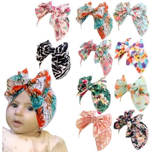 New Printed Baby Hat Turban Knot Cotton Cap Bowknot Sweet Soft Spring Autumn Modis Beanie Turban Infant Props Girls Headwraps