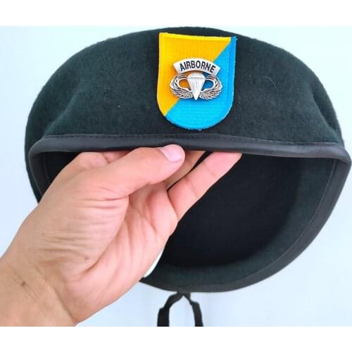 New US Army 8th Special Forces Group Wool Green Beret AIRBORNE PARATROOPER PARACHUTIST INSIGNIA Military Hat Cap 1963~1972