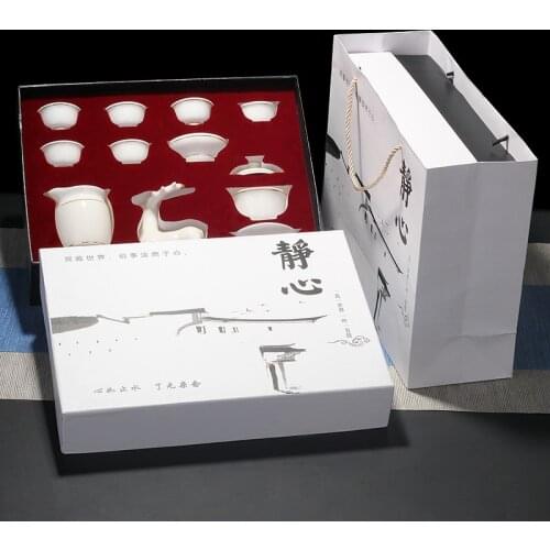 Gift Box White Jade Whole Set Teaware Set Home Living Room Blanc De Chine Chinese Teapot Office Tea-Making Sets