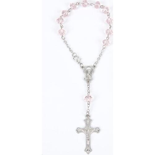 Santiago Religious Jewelry 6 mm crystal Pearl Vintage Cross Rosary Bracelet With a plastic box Strand Bracelet For Men Women