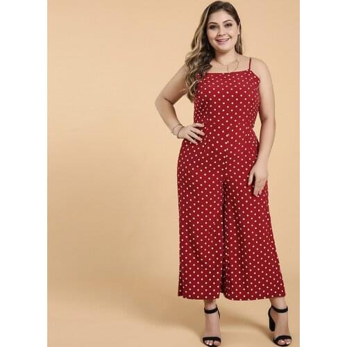 S-6XL Plus Size Jumpsuits Women Sleeveless Polka Dots Loose Trousers Wide Leg Pants Rompers Holiday Backless Bow Sexy Overalls