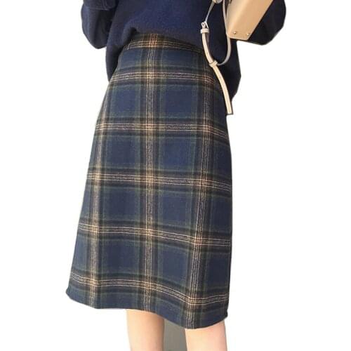 Woolen lady mid skirts autumn & winter young women midi skirts new plaid pencil skirt girls lidies knee-length skirts BSQ051