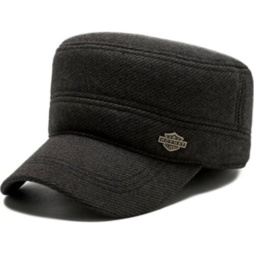 Snapback Cap Winter Earmuffs Caps Mens Flat Cap Warm Army Military Hats For Men Adjustable Size Thick Woolen Tongue Cap Dad Hat