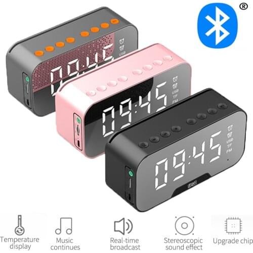 LED Electronic Alarm Clock Digital Display Wireless Bluetooth Speaker Mirror Alarm Clock Support TF With FM Radio Function