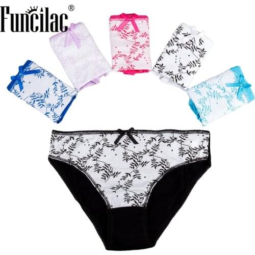 FUNCILAC Underwear Women Cotton Panties Ladiess Low-Rise Briefs Fashion Print Lace Cute Lingerie Wholesale 5pcs/Lot