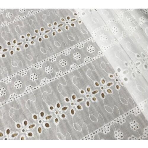 Antique Embroidery Hollowed Cotton Fabric, Flower Cotton Fabric, Off White Lace Fabric By The Yard