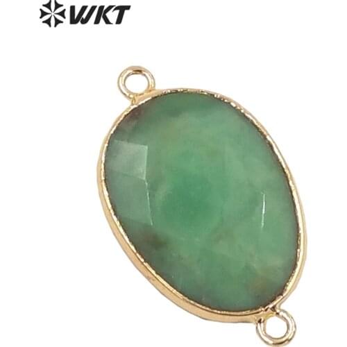 WT-C299 Wholesale gold double loops natural chrysoprase stone jewelry connectors pendant for jewelry making