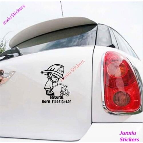 Funny Natural Born Firefither Cartoon Car Stickers and Decals Vinyl Creative Decoration Cars Styling Auto Exterior PVC19x15cm