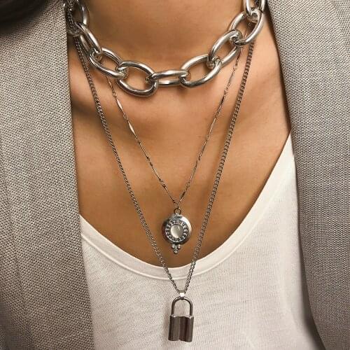 ICNWAY Exaggerated Metal Punk Chain Item Women Simple zircon-studded Multi-layer Long Necklace