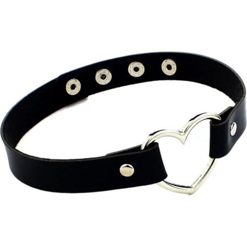 Punk Goth Heart Buckle Choker Necklace Women PU Leather Chocker Vintage Gothic Collar Necklaces Party Jewelry Neck Accessories