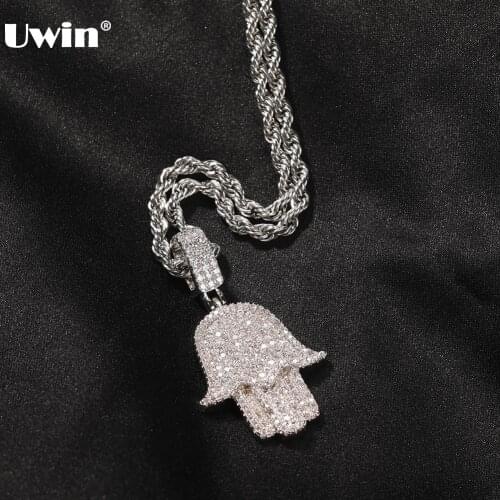 UWIN Hamsa Hand Pendent Necklace AAA Iced Out Cubic Zirconia Silver Color Charms for Women HipHop Jewelry Drop Shipping