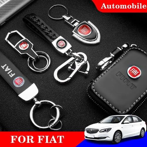 1Pcs Car Metal Keychain Leather Key Ring 3D Logo Key Case Car Styling For Fiat 500 Tipo Punto Grande Car Accessories Key Chain